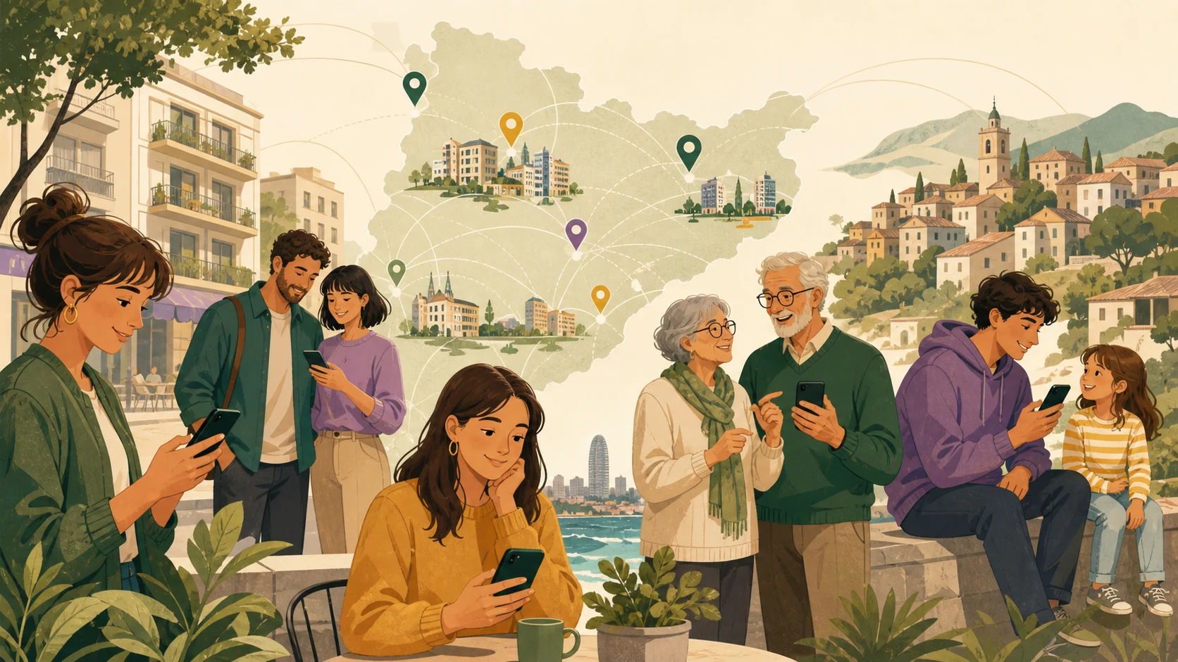 Persones consultant un radar compartit d'oportunitats d'habitatge a Catalunya